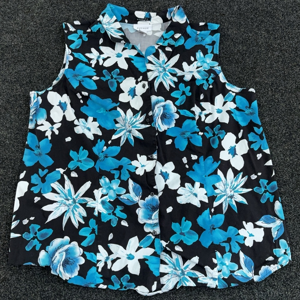 Avenue Outfit Womens Plus 24 Blue Floral Stretch 2 Piece Shirt Capri Pants Set